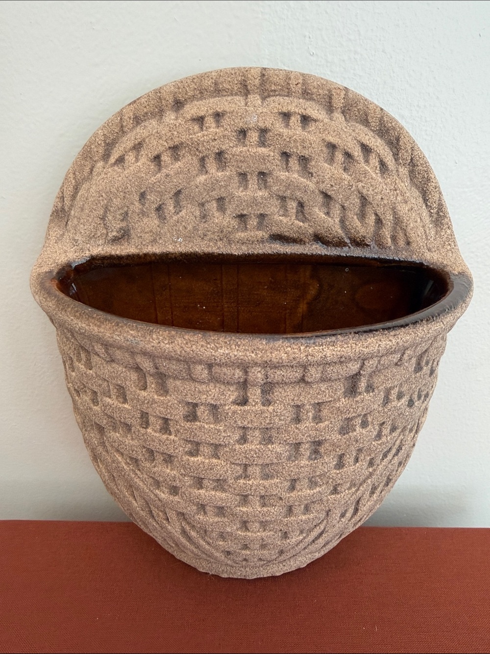 Vintage Haeger Ceramic Textured Basketweave Wall Pocket.